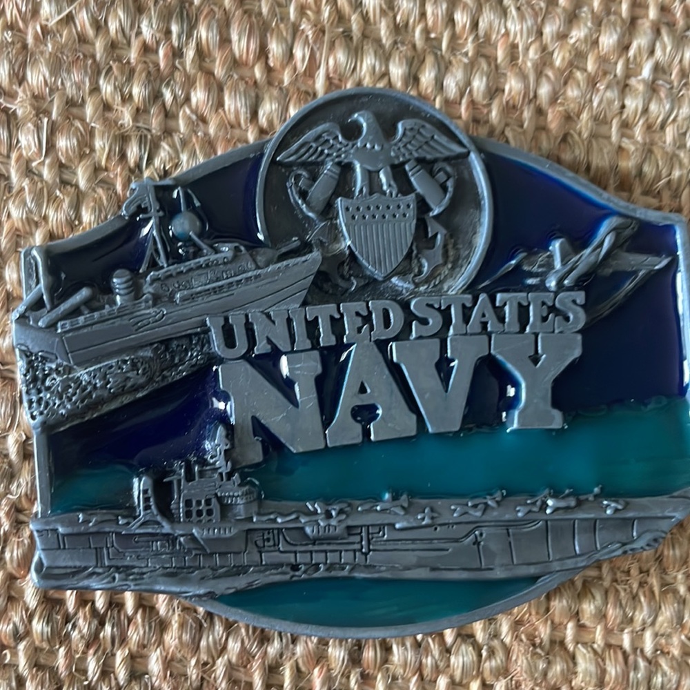 US Navy belt buckle. Colorful, 3-D, metal.